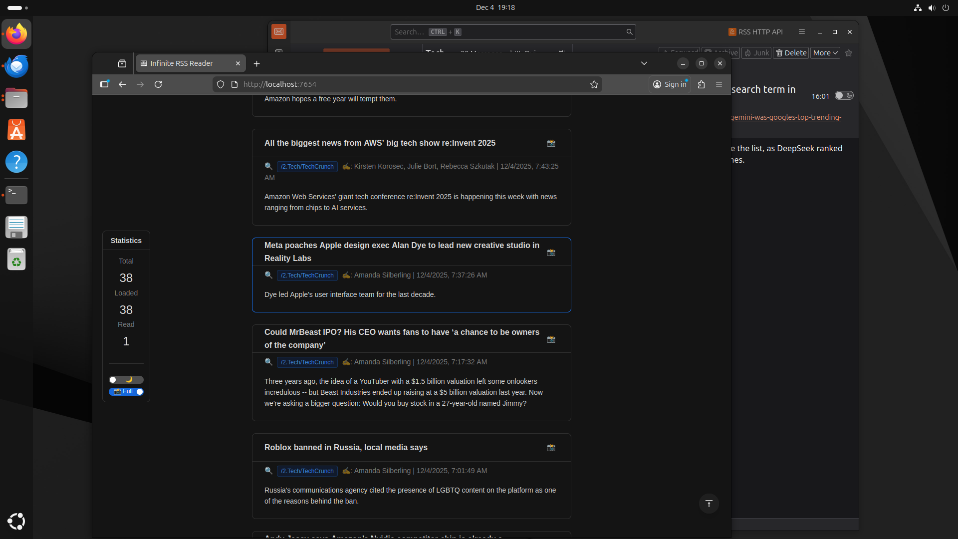 Infinite RSS Reader elegant user interface